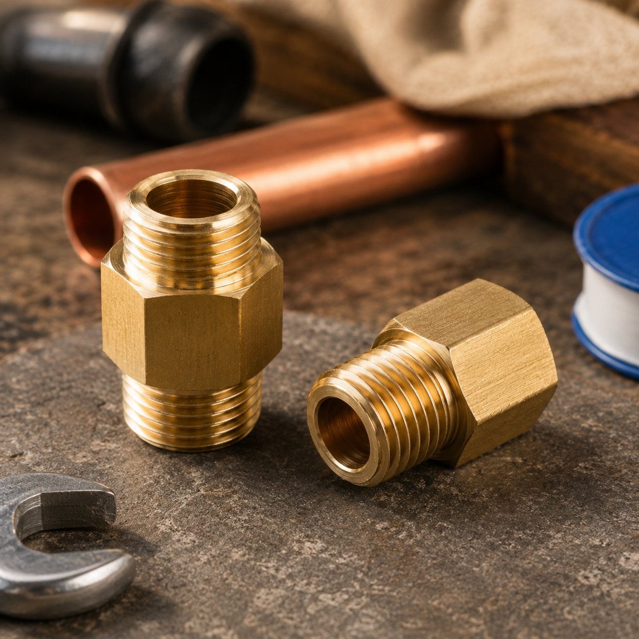 1/8 NPT Male to 1/8 NPT Female Brass Hex Adapter
